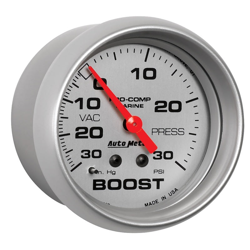 AutoMeter Marine Vac/Boost Gauge 2 5/8in  30INHG 30PSI Mechanical- Silver-thumbmail-2