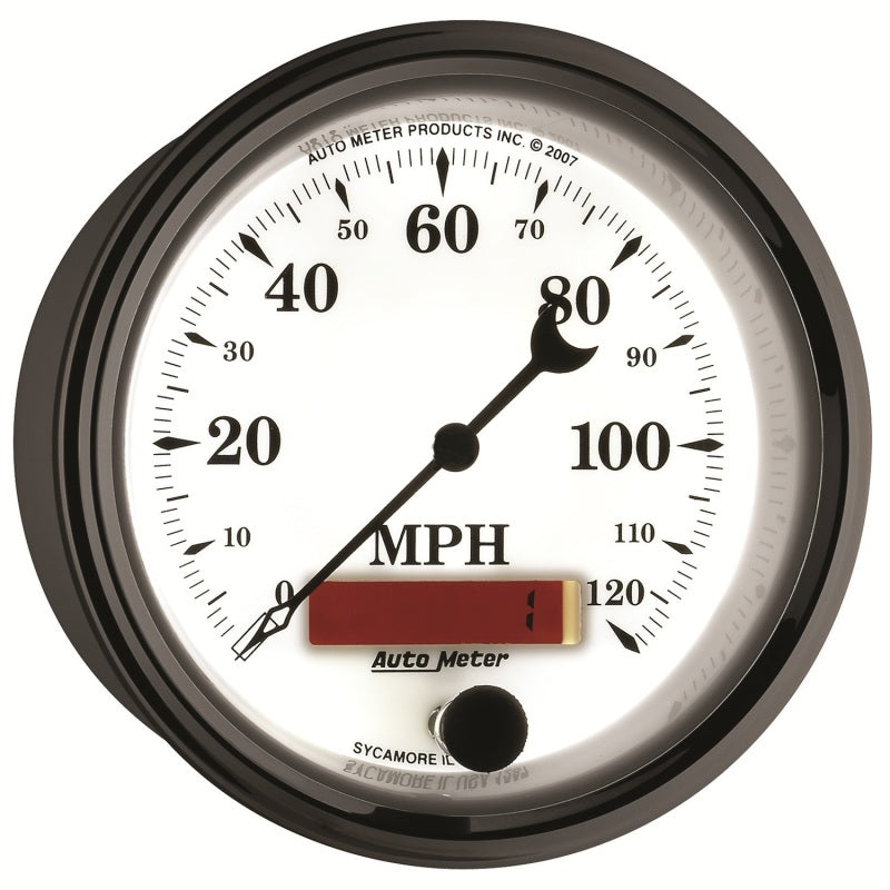 AutoMeter Gauge Speedometer 3-3/8in. 120MPH Elec. Prog. W/ Lcd Odo Old Tyme Wht II-thumbmail-2