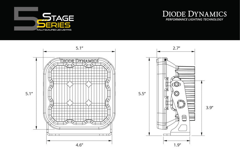 Diode Dynamics SS5 LED Pod Pro - Yellow Spot (Single)-thumbmail-3