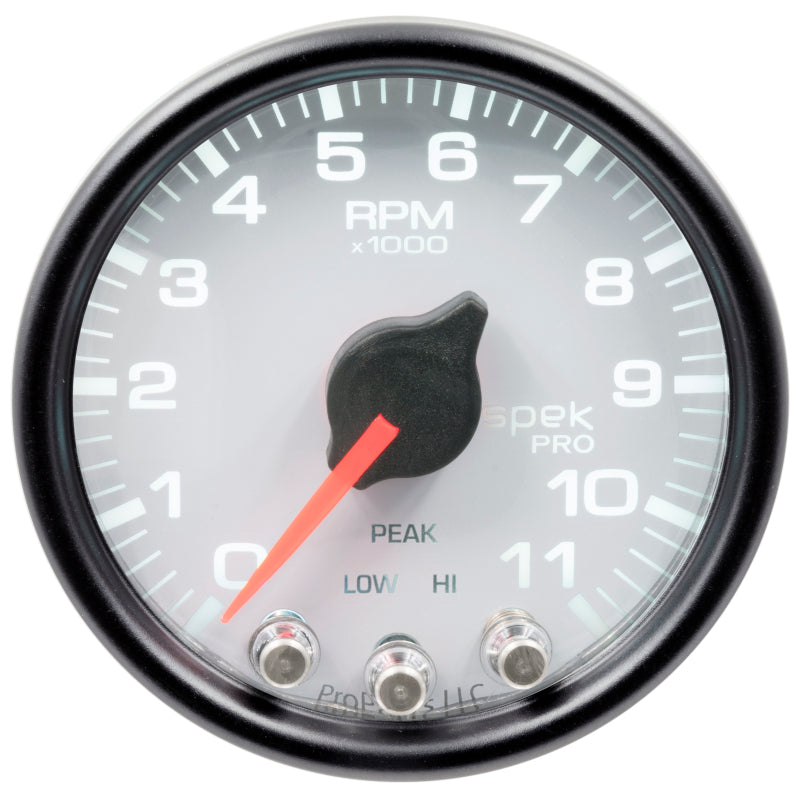 Autometer Spek-Pro Gauge Tach 2 1/16in 11K Rpm W/ Shift Light & Peak Mem Wht/Blk-thumbmail-1