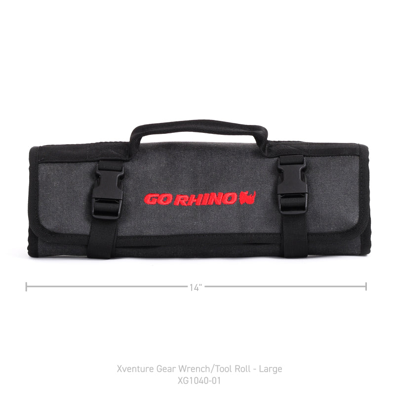 Go Rhino XVenture Gear Tool Wrench Roll - Large (4x4in. Closed) 12oz Waxed Canvas - Black-thumbmail-2