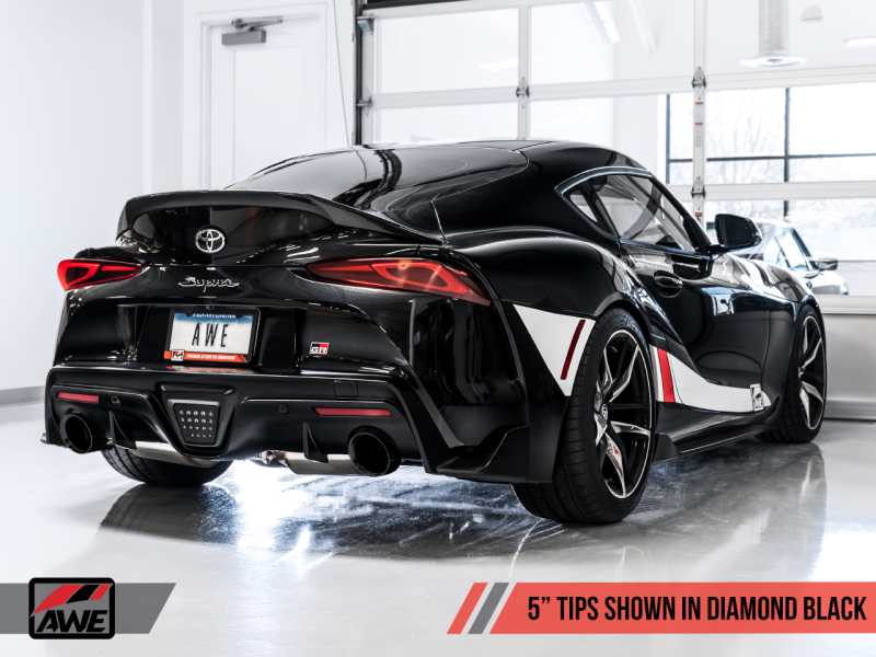 AWE 2020 Toyota Supra A90 Non-Resonated Touring Edition Exhaust - 5in Diamond Black Tips-thumbmail-2