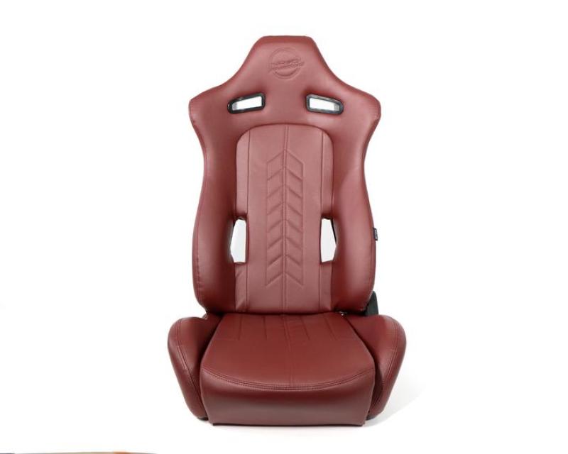 NRG Reclinable Sport Seats (Pair) The Arrow Maroon Vinyl w/ Pressed NRG logo w/ Maroon Stitch-thumbmail-1