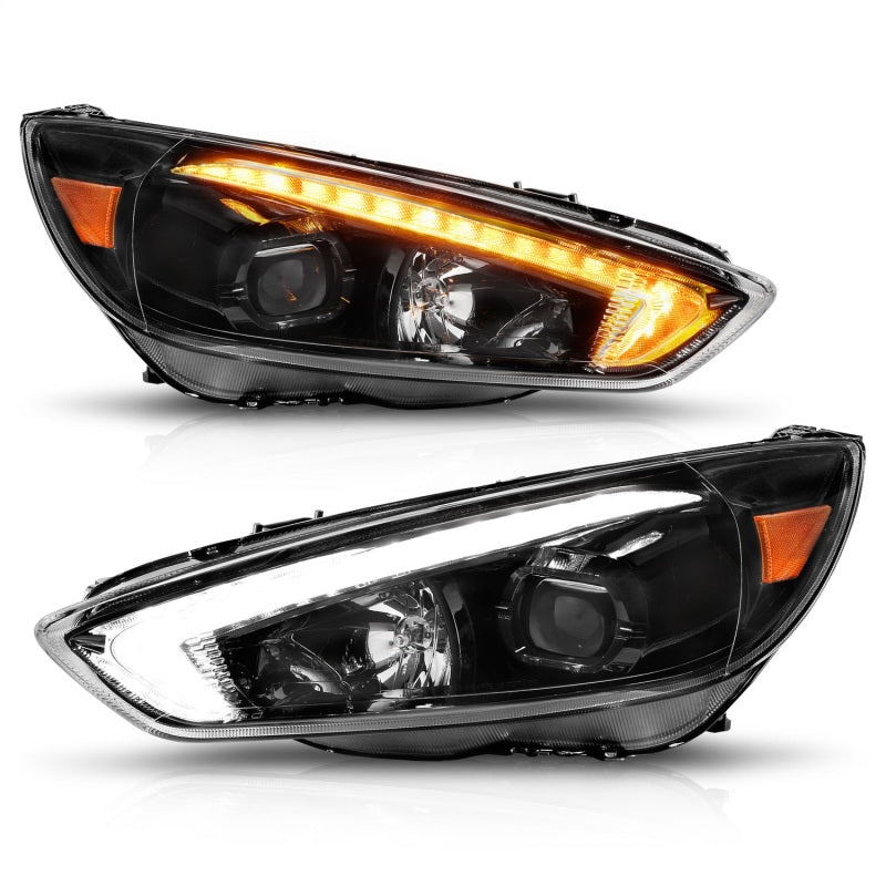 ANZO 15-18 Ford Focus Projector Headlights - w/ Light Bar Switchback Black Housing-thumbmail-3
