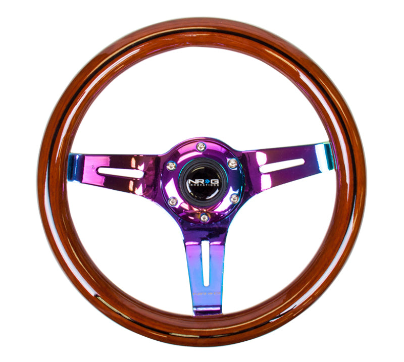 NRG Classic Wood Grain Steering Wheel (310mm) Dark Wood & Black Line Inlay w/Neochrome 3-Spoke Ctr.-thumbmail-1