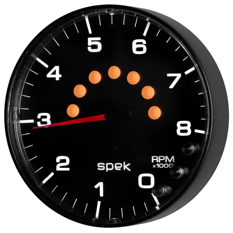 Autometer Spek-Pro Gauge Tachometer 5in 8K Rpm W/Shift Light & Peak Mem Black/Black-thumbmail-1