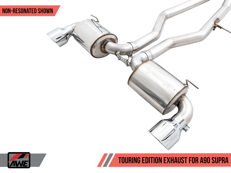 AWE 2020 Toyota Supra A90 Non-Resonated Touring Edition Exhaust - 5in Chrome Silver Tips-thumbmail-2