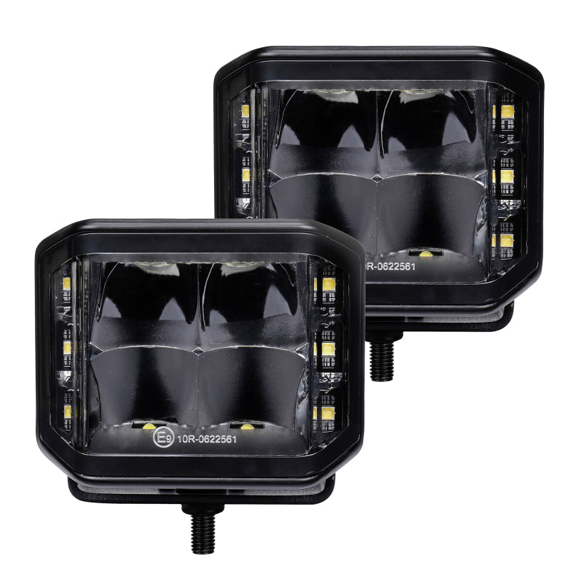 Go Rhino Xplor Blackout Series Cube LED Sideline Spot Light Kit (Surface Mount) 4x3 - Blk (Pair)-thumbmail-1