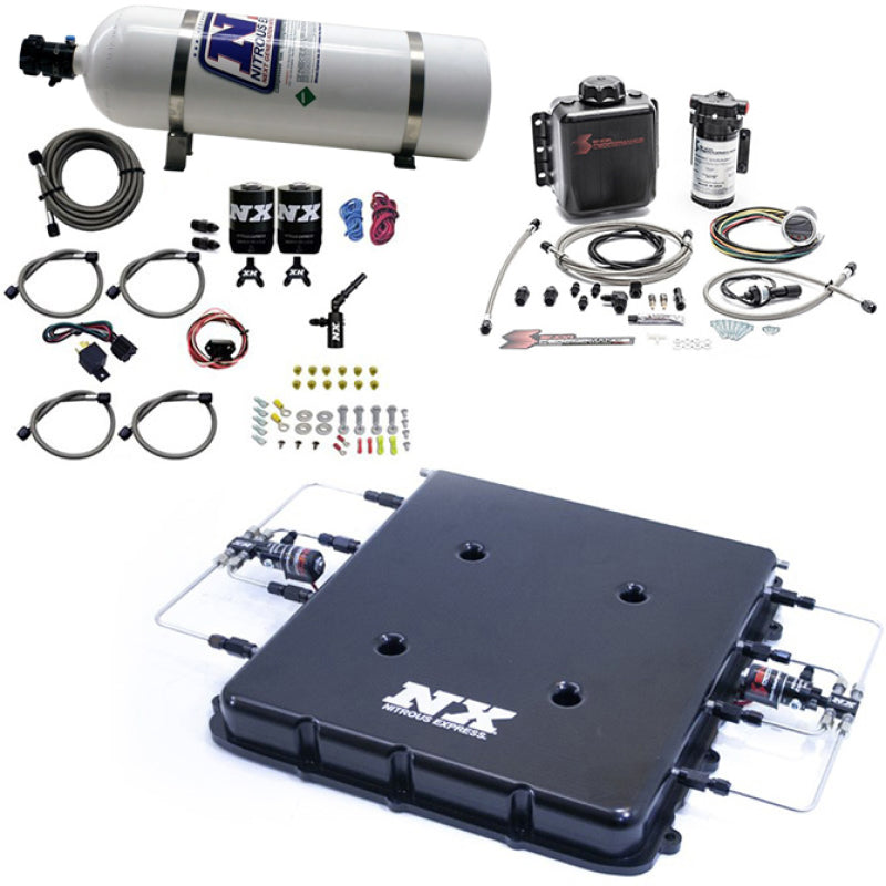 Nitrous Express Nitrous & Water Injection Kit w/Billet LT4 Supercharger Lid w/15lb Bottle-thumbmail-1