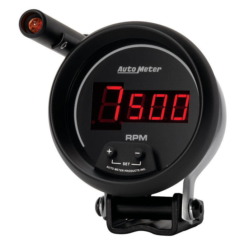 Autometer Quick-Lite Digital 10K RPM Pedestal Mount 3 3/4in Tachometer Black Dial w/ Red LED-thumbmail-2