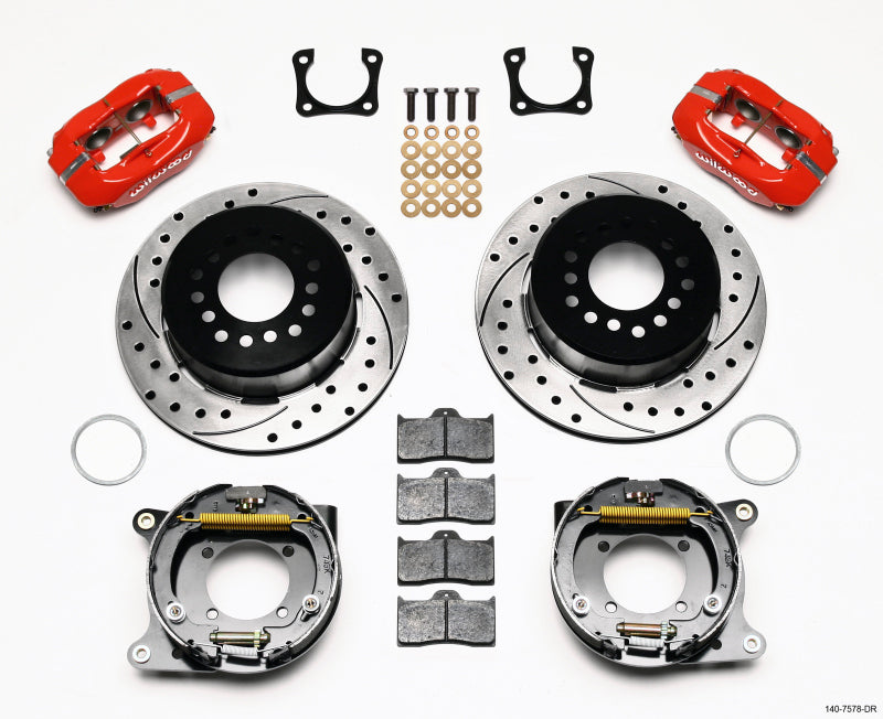 Wilwood Forged Dynalite P/S Park Brake Kit Drilled Red Chevy 12 Bolt-Spec 3.15in Brng-thumbmail-1