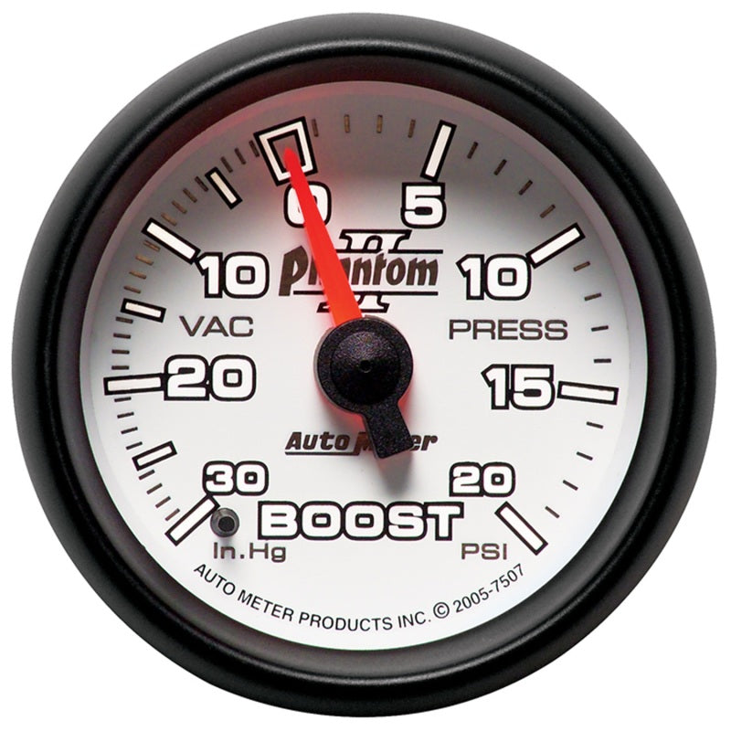 Autometer Phantom II 52.4mm Mechanical Vacuum / Boost Gauge 30 In. HG/20 PSI-thumbmail-2