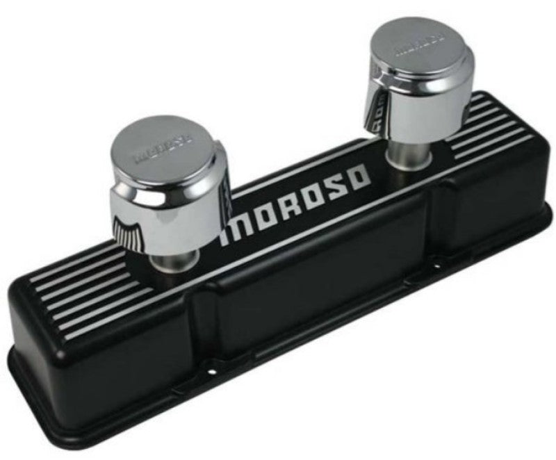 Moroso Chevrolet Small Block Valve Cover - 1 Cover w/2 Breathers - Black Finished Aluminum - Pair-thumbmail-1