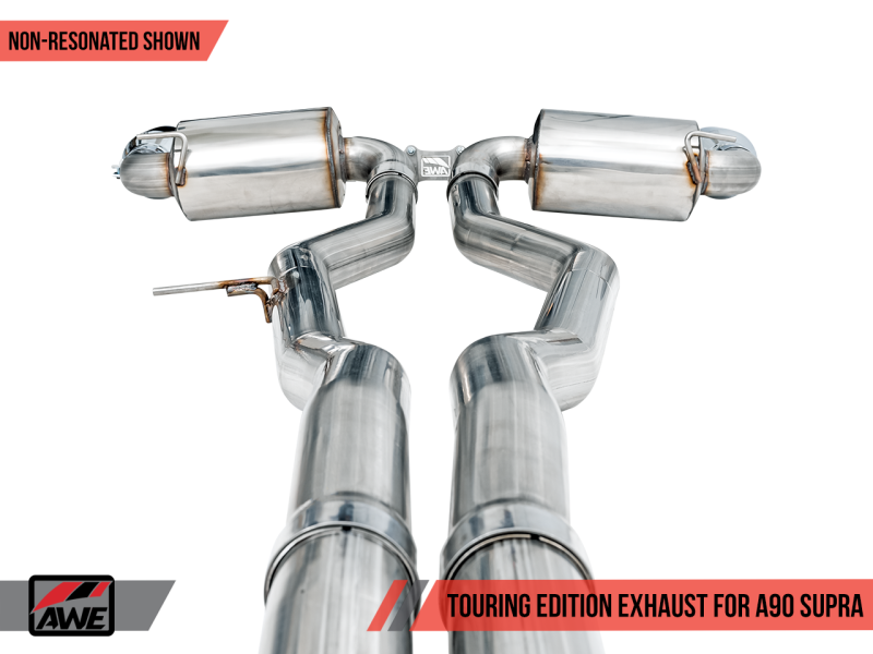 AWE 2020 Toyota Supra A90 Non-Resonated Touring Edition Exhaust - 5in Chrome Silver Tips-thumbmail-3