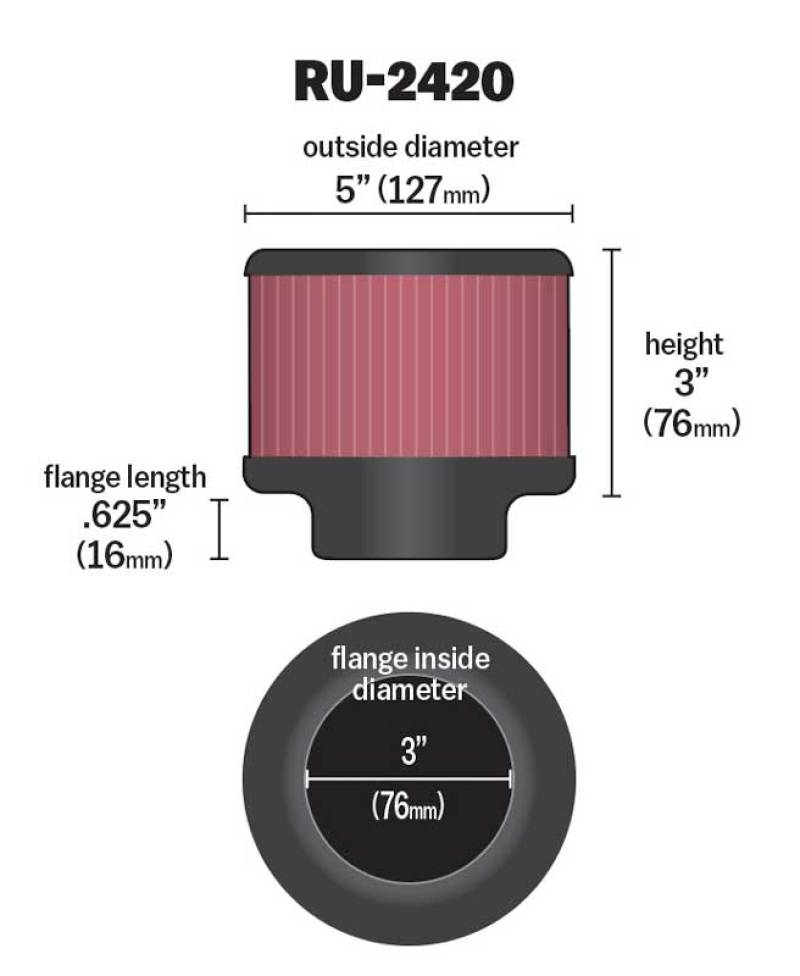 K&N Universal Rubber Filter 3 inch Flange 5 inch OD 3 inch Height-thumbmail-4