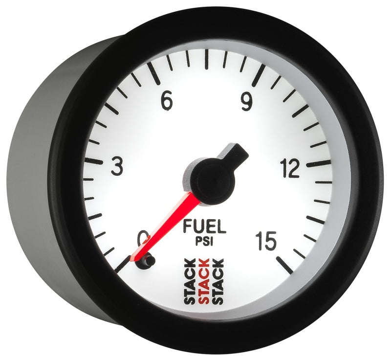 Autometer Stack 52mm 0-15 PSI 1/8in NPTF Male Pro Stepper Motor Fuel Pressure Gauge - White-thumbmail-2