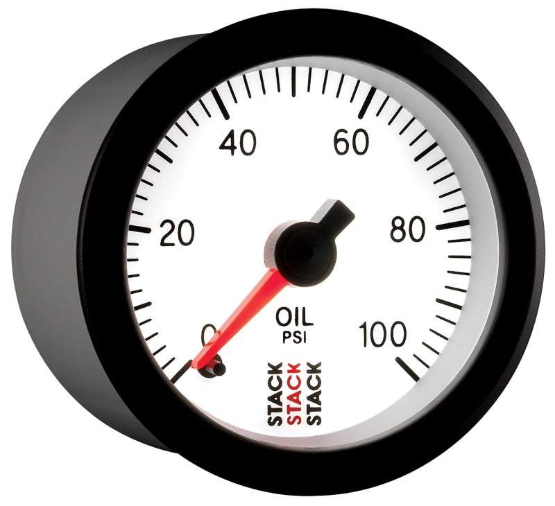 Autometer Stack 52mm 0-100 PSI 1/8in NPTF Male Pro Stepper Motor Oil Pressure Gauge - White-thumbmail-2