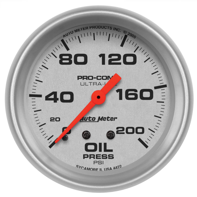 Autometer Ultra-Lite 2 5/8in Mechanical 200 PSI Oil Pressure Gauge-thumbmail-1