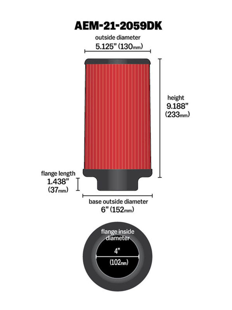 AEM 4 inch x 9 inch Dryflow Element Filter Replacement-thumbmail-2