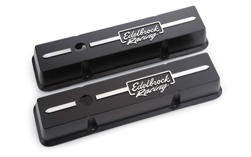 Edelbrock Valve Cover Racing Series Chevrolet 1959-1986 262-400 CI V8 Low Black-thumbmail-1