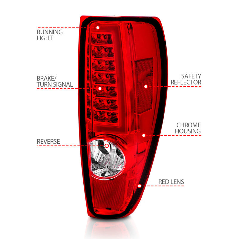 ANZO 2004-2012 Chevrolet Colorado/ GMC Canyon LED Tail Lights w/ Light Bar Chrome Housing Red/Clear-thumbmail-4