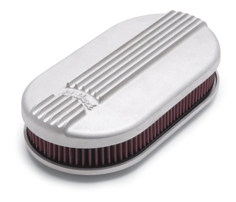 Edelbrock Air Cleaner Classic Series Oval Aluminum Top Cloth Element 17 5In X 9 35In X 3 9In Satin-thumbmail-1