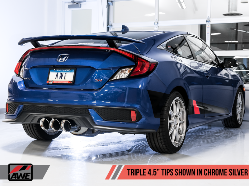 AWE Tuning 17-20 Honda Civic Si 1.5L Turbo Dual-to-Triple Tip Conversion Kit - Chrome Silver Tip-thumbmail-2