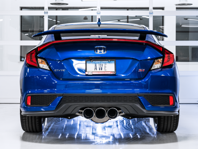 AWE Tuning 17-20 Honda Civic Si 1.5L Turbo Dual-to-Triple Tip Conversion Kit - Chrome Silver Tip-thumbmail-3
