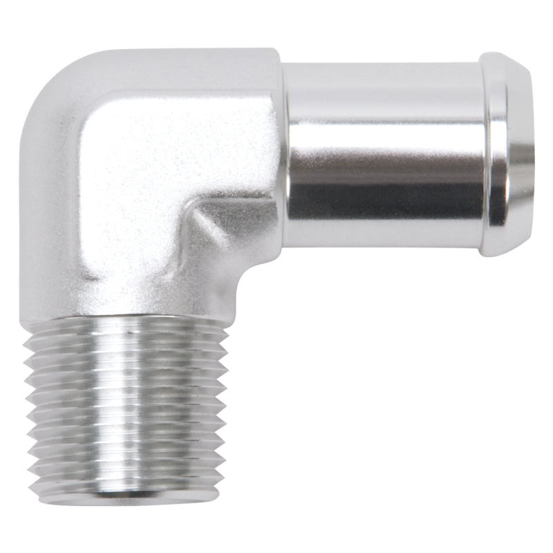 Edelbrock Hose End 90-Deg 1/2In NPT to 3/4In Barb Clear Anodize-thumbmail-1