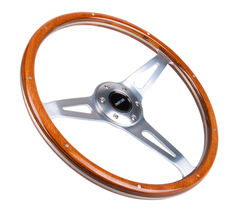 NRG Classic Wood Grain Steering Wheel (365mm) Wood w/Metal Accents & Polished Alum. 3-Spoke Center-thumbmail-2