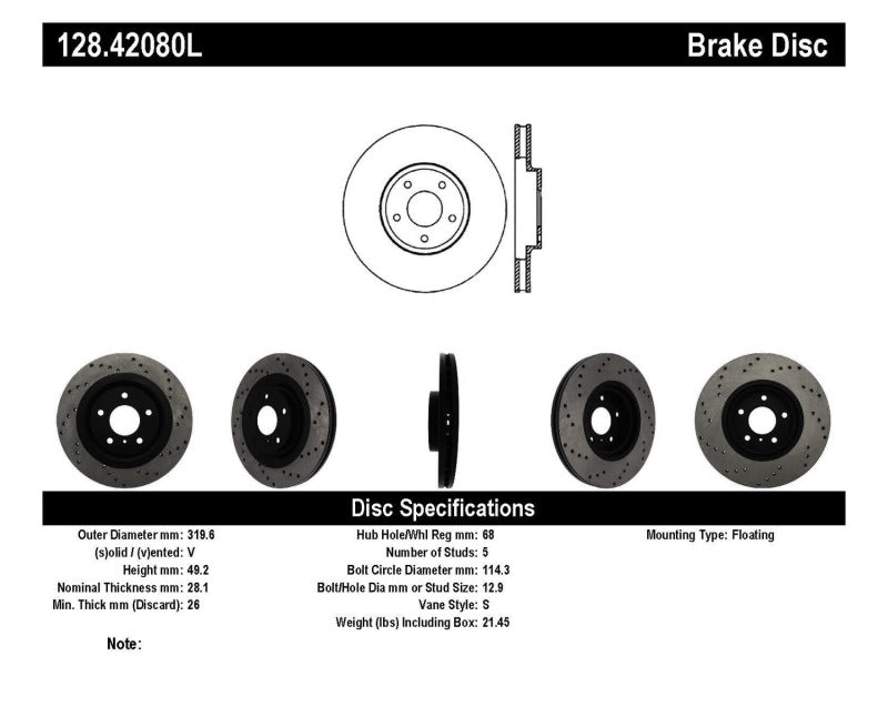 StopTech 08-09 Infiniti EX35 / 05-08 G35 / 09 G37 / 06-09 M35/M45 Drilled Left Front Rotor-thumbmail-3