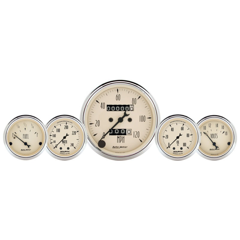AutoMeter Gauge Kit 5 Pc. 3-1/8in. & 2-1/16in. Mech. Speedo. Wtmp & Oilp Antq Beige-thumbmail-1