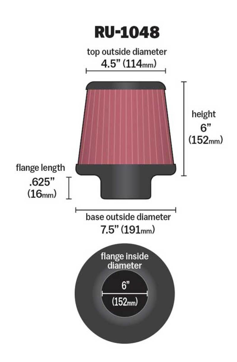 K&N Universal Clamp-On Air Filter 6in Flange / 7-1/2in Base / 4-1/2in Top / 6in Height-thumbmail-4