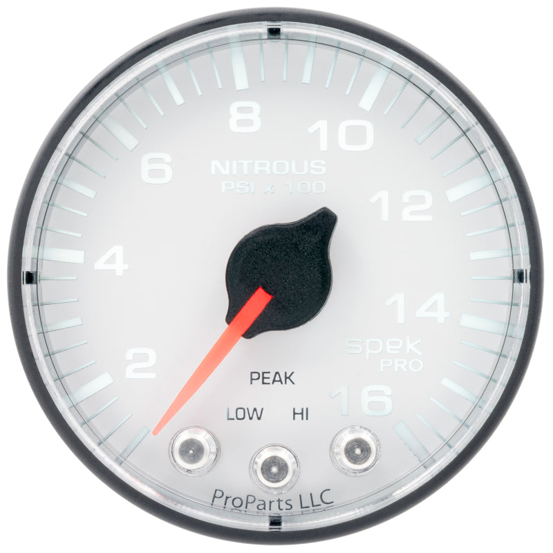 Autometer Spek-Pro 2 1/16in 1600PSI Stepper Motor w/ Peak & Warn White/Black Nitrous Pressure Gauge-thumbmail-1