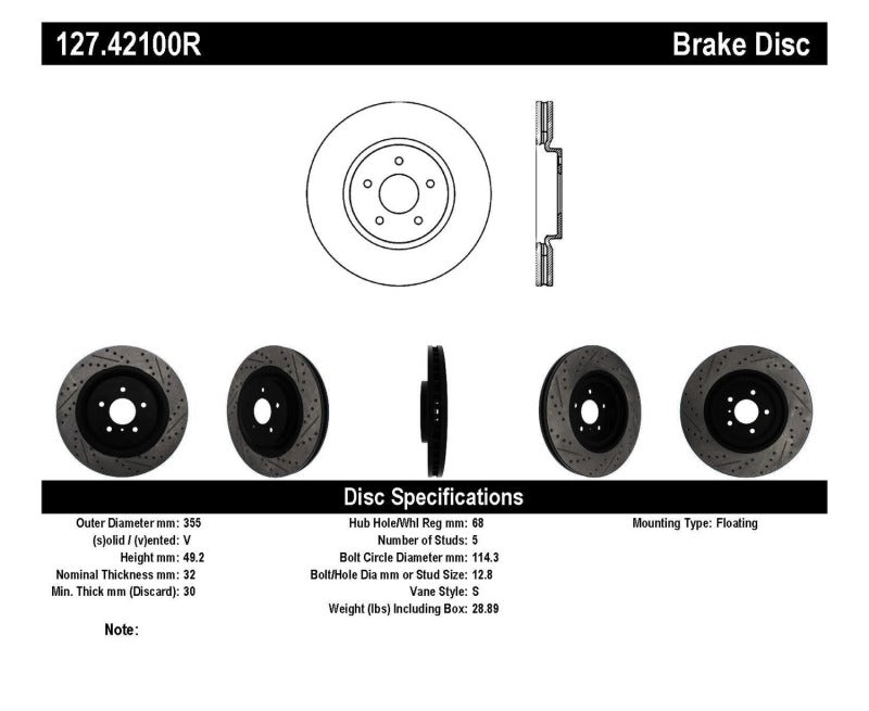 StopTech Infiniti G37 / Nissan 370Z SportStop Slotted & Drilled Front Right Rotor-thumbmail-3