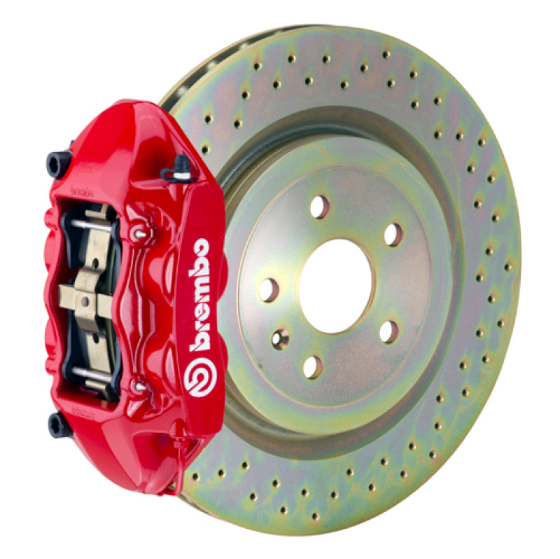 Brembo 10-15 Camaro V6 Rear GT BBK 4 Piston Cast 365x28 1pc Rotor Drilled-Red-thumbmail-1