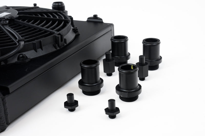 CSF Universal Half Radiator w/-16AN & Slip-On Fittings/12in SPAL Fan & Shroud - Black Finish-thumbmail-2