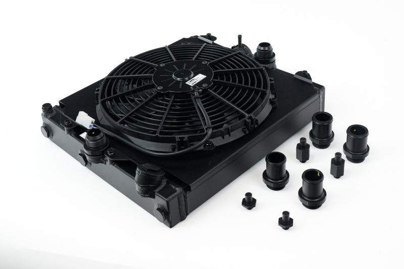 CSF Universal Half Radiator w/-16AN & Slip-On Fittings/12in SPAL Fan & Shroud - Black Finish-thumbmail-6