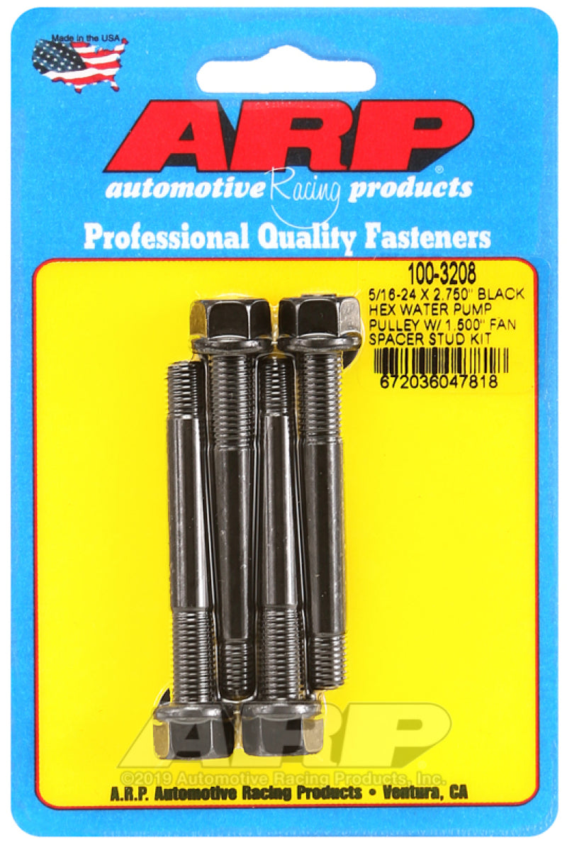 ARP 5/16-24 X 2.750 Black Hex Water Pump Pulley w/ 1.500in Fan Spacer Stud Kit-thumbmail-1