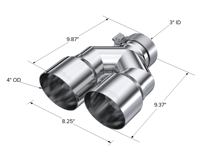 MBRP 3in ID / Dual 4in OD Out Staggered L 9.87in / R 9.37in Single Wall T304 SS Univ Exhaust Tip-thumbmail-3