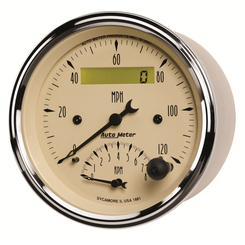 AutoMeter Gauge Tach/Speedo 3-3/8in. 120MPH & 8K RPM Elec. Program. Antq Beige-thumbmail-2