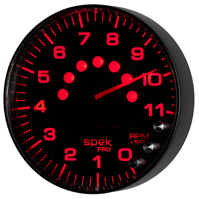 Autometer Spek-Pro Gauge Tachometer 5in 11K Rpm W/Shift Light & Peak Mem Black/Black-thumbmail-1