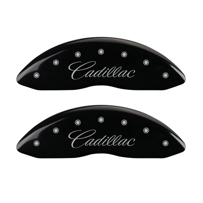 MGP 4 Caliper Covers Engraved Front Cursive/Cadillac Engraved Rear CTS Black finish silver ch-thumbmail-2