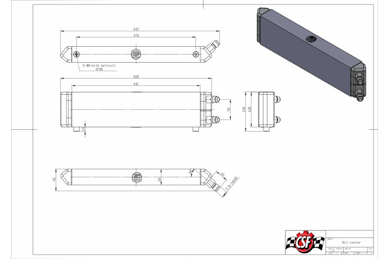 CSF Universal Dual-Pass Internal/External Oil Cooler - 22.0in L x 5.0in H x 2.25in W-thumbmail-4