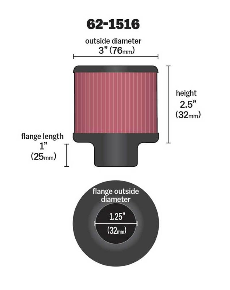 K&N 1in Flange L x 3in OD x 2.5in Height Clamp On Crankcase Vent Filter-thumbmail-5