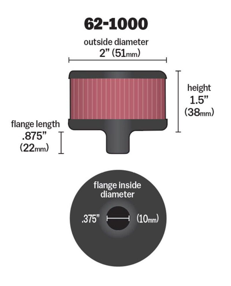 K&N Steel Base Crankcase Vent Filter 0.375in Vent OD x 2in OD x 1.5in Height-thumbmail-2