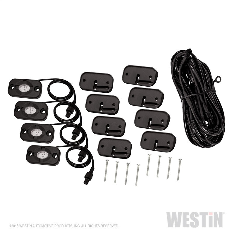 Westin Universal LED Rock Light Kit - 4 Lights - 14ft 9in Wiring Harness & Switch