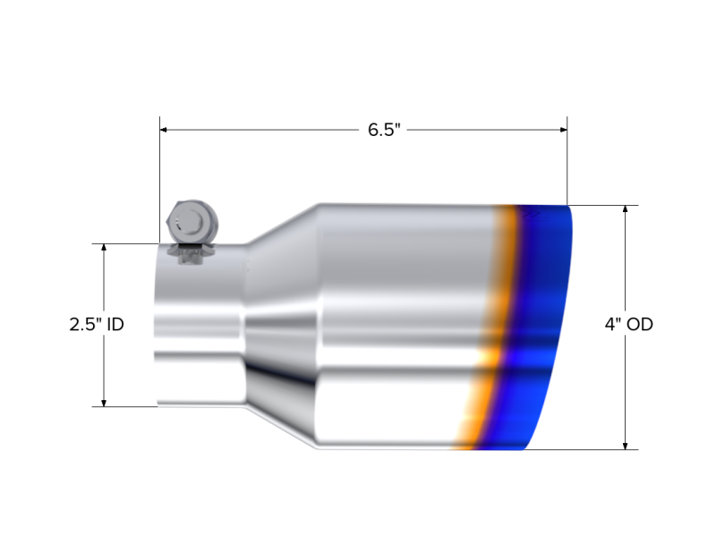 MBRP Burnt End Tip 2.5 ID 4 ID Out 6.5 length Single Wall Angle Cut 304 Stainless Steel-thumbmail-2