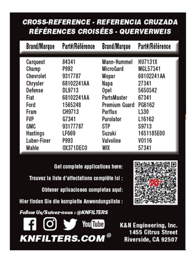 K&N Performance Oil Filter - 14-18 Fiat 500L 1.4L L4 Gas-thumbmail-2