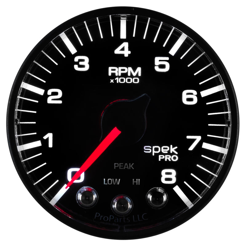 Autometer Spek-Pro Black 2 1/16 inch 8K RPM Tach w/ Shift Light and Peak Memory-thumbmail-2